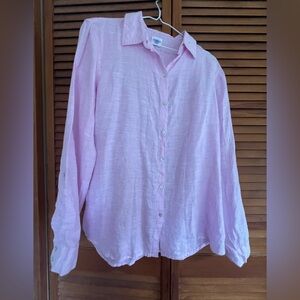 Sigrid Olsen Linen Button Front Shirt Tunic Roll Tab Sleeve Shell Pink M